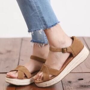TOMS | Harper Suede Espadrille Wedge Sandals Platform Taupe Brown Size 7.5 W